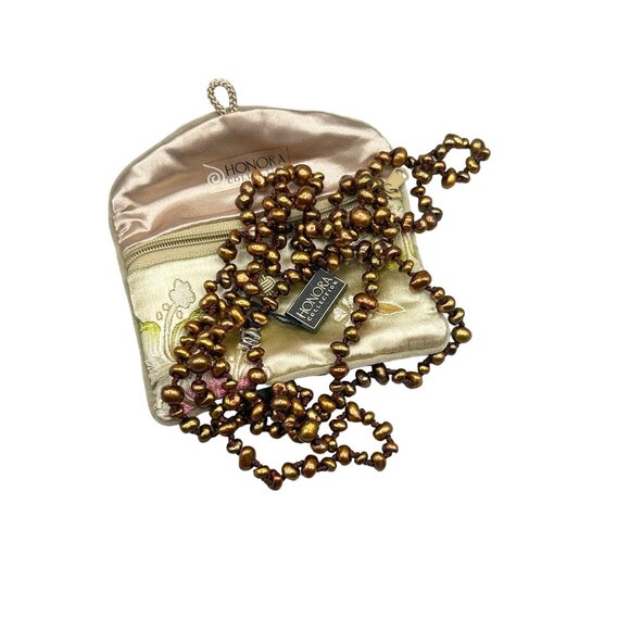 Honora Cultured Pearls Bronze Necklace with Elegant Satin Pouch Irregular Pearls - Picture 1 of 9